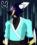  anthro black_sclera blue_fur canine clothing coderenard fox fur gold_fur invalid_color invalid_tag mammal purple_eyes simple_background white_fur 