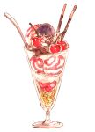  1boy 3_1_21 cherry chibi cream crossed_legs food food_on_head fruit ice_cream looking_at_viewer male_focus mini_person mizuki_hajime object_on_head parfait pocky purple_hair short_hair sitting_on_food sprinkles tennis_no_ouji-sama wavy_hair white_background 