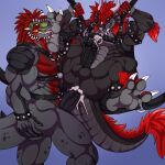anal anal_penetration anthro arody balls bdsm bladerush_(character) bondage bound claws dinosaur duo feet foot_fetish foot_lick foot_play genitals harness hi_res licking male male/male muscular muscular_bottom muscular_top penetration penis prehistoric_species reptile scalie smile spread_legs spreading suspension suspension_bondage tagg tongue