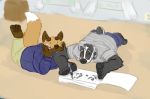  anthro aoba badger canine clothing curtains drawing floor foot_hands fox male mammal marker mustelid pants shirt sketchbook windows_(disambiguation) 