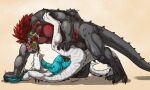 2015 anthro breasts claws dinosaur dragon duo eyes_closed face_lick female fuckie fur furred_dragon furred_scalie hair licking long_tongue male male/female muscular mythological_creature mythological_scalie mythology nipples nude penetration prehistoric_species ratharn reptile scalie size_difference tagg teeth tongue tongue_out vaginal vaginal_penetration wrists_held