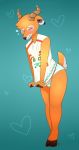  &lt;3 animal_crossing antelope anthro beau_(animal_crossing) blush bulge clothed clothing cute eyes_closed fur hooves horn kobayashi-maruu male mammal nintendo shirt shy solo standing underwear video_games 