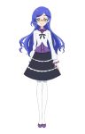  aoba_rinka black_bow black_skirt blue_hair bow braid closed_mouth frills glasses green_eyes kiratto_pri_chan long_hair long_sleeves looking_at_viewer official_art pantyhose pretty_(series) purple_footwear purple_shirt shirt shoe_bow shoes skirt smile white_background white_legwear white_shirt 