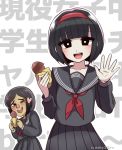  artist_name bangs black_hair blush bob_cut chocolate eyelashes hand_up looking_at_viewer mole mole_under_eye multiple_girls namessyu navy_blue_serafuku neckerchief ono-chan open_mouth red_neckwear red_ribbon ribbon sayo-chan school_uniform serafuku short_hair smile suada upper_body valentine virtual_youtuber 