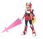  absurdres alternate_costume alternate_hairstyle armor armored_boots beam_saber belt blonde_hair blue_eyes bodystocking boots breasts chest_jewel ciel_(mega_man) commission commissioner_upload energy_sword fake_horns forehead_jewel gauntlets gloves helmet highres holding holding_weapon horned_helmet horns knee_boots knee_pads long_hair looking_at_viewer mechanical_ears mega_man_(series) mega_man_zero_(series) mega_man_zx model_o_(mega_man) non-web_source shorts shoulder_armor small_breasts sword transparent_background uta_guipiy weapon 