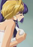  blonde_hair breast_grab eyes_closed kao_no_nai_tsuki open_mouth purple_hair yuri 