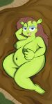 absurd_res anthro barefoot big_breasts blush breasts dreamworks eye_makeup feet female grass hi_res lipstick looking_at_viewer makeup messy mud navel nude ogre overweight overweight_female plant princess_fiona sebaku shrek_(series) smile solo
