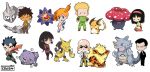  3boys 5girls alakazam aqua_eyes arcanine bald bangs bikini black_eyes black_hair blonde_hair blue_bikini blunt_bangs brown_eyes cibia closed_eyes commentary creature crossed_arms english_commentary erika_(pokemon) facial_hair gen_1_pokemon gym_leader highres holding holding_spoon japanese_clothes kasumi_(pokemon) katsura_(pokemon) kimono kyou_(pokemon) long_hair long_sleeves matis_(pokemon) medium_hair multiple_boys multiple_girls mustache natsume_(pokemon) onix orange_hair pokemon pokemon_(creature) pokemon_(game) pokemon_frlg ponytail raichu rhydon sakaki_(pokemon) seiza signature simple_background sitting spiked_hair spoon standing starmie sunglasses swimsuit takeshi_(pokemon) tied_hair vileplume weezing white_background 