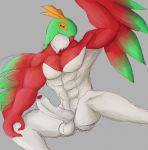  2019 anthro balls daikuhiroshiama digital_media_(artwork) erection hawlucha humanoid_penis male muscular nintendo nude pecs penis pok&eacute;mon pok&eacute;mon_(species) simple_background solo uncut video_games wings 