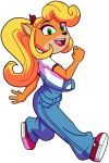  anthro bandicoot black_nose blonde_hair clothing coco_bandicoot crash_bandicoot_(series) female footwear fur green_eyes hair jinglesrasco long_hair mammal marsupial orange_fur ponytail solo video_games 