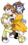  2girls :&gt; aina_(toranoana) animal animal_ear_headband animal_ears apron aqua_eyes black_eyes black_outline blue_hair blunt_bangs book book_stack breasts brown_collar brown_footwear brown_fur brown_tail brown_trim collar collared_dress collared_shirt colored_sclera contrast_collar cross cross_necklace cub dress fake_animal_ears flipped_hair full_body glasses glasses_kauberu_kotora hair_ornament hairclip headband holding holding_animal holding_book holding_manga jewelry kauberu_kotora kneehighs knees_together_feet_apart large_breasts latin_cross legs_together light_brown_hair long_hair looking_at_another looking_at_viewer manga_(object) mukku_(mook-tv) multiple_girls necklace official_art one_eye_closed open_mouth orange_apron outline pink_sailor_collar purple_eyes red_headband rimless_eyewear round_eyewear sailor_collar second-party_source semi-rimless_eyewear shirt shoes short_hair sidelocks simple_background small_pupils smilo_(toranoana) sneakers socks sparkle straight_hair striped_collar thighhighs tiger tiger_ears tongue tora_da_yo. toranoana turtleneck turtleneck_dress under-rim_eyewear very_long_hair white-framed_eyewear white_background white_dress white_footwear white_shirt white_sleeves white_socks yellow_sclera yellow_thighhighs 