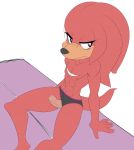  blush clothing dreadlocks echidna fur girly knuckles_the_echidna long_tail male mammal monotreme muscilar pantygremlin penis purple_eyes red_fur sitting sonic_(series) spandex speedo swimsuit thick_thighs tight_clothing underwear 