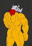  2014 anthro biceps butt butt_pose digimon dragon hair male mostly_nude muscular muscular_male scalie simple_background solo unknown_artist wargreymon 