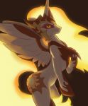 2017 cutie_mark daybreaker_(mlp) equine feathered_wings feathers female feral friendship_is_magic hair horn looking_at_viewer mammal my_little_pony raikoh-illust semi-anthro simple_background solo winged_unicorn wings 