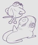  4_toes :3 ambiguous_gender biped butt derek_hetrick feet fungus grey_background grundel_(derek_hetrick) hands_on_own_hips looking_at_viewer monochrome monster mushroom nude quadruped simple_background tail toes 