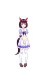  :d animal_ears bangs black_hair blunt_bangs bob_cut full_body hairband highres horse_ears horse_girl horse_tail looking_at_viewer nishino_flower official_art open_mouth pink_hairband pleated_skirt purple_eyes school_uniform serafuku short_hair skirt smile solo standing tail thighhighs transparent_background umamusume white_legwear white_skirt zettai_ryouiki 