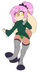  clothing droopy_ears female fingerless_gloves gloves hair lagomorph legwear long_ears long_hair looking_at_viewer mammal panties pantygremlin pink_hair pink_nose rabbit smile solo stockings sweater underwear yellow_eyes 