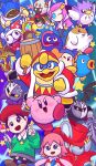  1boy 3girls ^_^ absurdres adeleine ahoge animal animal_ears armor bandana bandana_waddle_dee beak beanie bell belt belt_buckle belt_collar beret bird black_eyes black_hair black_skin black_skirt black_socks black_wings blue_background blue_bandana blue_belt blue_eyes blue_hat blue_hood blush_stickers bob_cut bow bowtie brown_footwear buckle buttons cape claws clenched_hand cloak closed_eyes clothed_animal collar collared_cloak collared_dress collared_shirt colored_sclera colored_skin commentary_request coo_(kirby) covered_mouth cowboy_shot cross-eyed crystal_wings dark-skinned_male dark_meta_knight dark_skin daroach demon_wings dot_nose dress ear_covers ears_through_headwear everyone extra_eyes extra_hands eyelashes fairy fairy_wings fangs fangs_out fish flower fur-trimmed_headwear fur-trimmed_robe fur-trimmed_sleeves fur_trim galaxia_(sword) gloves gooey_(kirby) gradient_background green_cape green_sweater green_vest grey_gloves grey_mask grey_skirt grid_background hair_bow hair_ornament hairclip hammer hamster hand_on_another&#039;s_head hand_on_headwear hand_on_own_hip hand_up hat high_collar highres holding holding_crystal holding_flower holding_hammer holding_sword holding_weapon horns jester_cap kine_(kirby) king_dedede kirby kirby:_star_allies kirby_(series) long_hair long_skirt long_sleeves long_tongue magolor marx_(kirby) meta_knight miniskirt mouse_(animal) multiple_girls neck_bell no_mouth one_eye_closed open_mouth orange_skin over_shoulder owl pauldrons pencil_skirt pink_flower pink_hair pink_skin polka_dot_headwear pom_pom_(clothes) pom_pom_beanie poster_(medium) purple_eyes purple_footwear purple_skin rayman_limbs red_bow red_bowtie red_cloak red_dress red_footwear red_hat red_robe red_sash red_scarf ribbon_(kirby) rick_(kirby) robe sabaton sash scar scar_across_eye scarf shirt shoes short_hair shoulder_armor signature skirt slime_(creature) smile socks solid_oval_eyes spider_web_print star_(symbol) straight_hair susie_(kirby) suyasuyabi sweater sword taranza tongue top_hat torn_clothes torn_hat torn_wings traditional_bowtie triangle_print two-tone_headwear two-tone_sash v v-shaped_eyebrows v-shaped_eyes very_long_hair vest weapon weapon_over_shoulder white_cape white_eyes white_gloves white_hair white_hat white_scarf white_shirt white_sleeve_cuffs white_wrist_cuffs wings wrist_cuffs yellow_eyes yellow_footwear yellow_gloves yellow_horns yellow_sash yellow_sclera yellow_wings 