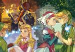  armor blonde_hair dress elbow_gloves fairy fire gloves hat headdress instrument juby link_(zelda) long_hair male mask navi necklace pointed_ears princess_zelda sheik short_hair sword the_legend_of_zelda weapon 