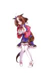  :&lt; animal_ears bag between_breasts boots breasts brown_hair full_body gloves hairband handbag high_heel_boots high_heels highres horse_ears horse_girl horse_tail large_breasts leaning_forward looking_at_viewer meisho_doto official_art pink_hair pink_hairband purple_eyes short_hair solo strap_cleavage tail transparent_background umamusume white_gloves white_legwear 