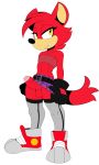  bangs belt bikini bow_tie canine clothed clothing custom_character_(sonic_forces) erection fangs fingerless_gloves fur girly gloves legwear looking_at_viewer male mammal miniskirt pantygremlin penis red_fur shy skimpy skirt solo sonic_(forces) sonic_(series) spandex stockings swimsuit tight_clothing wolf yellow_eyes 