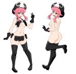  absurdres angry ass belt black_footwear black_gloves boots breasts breasts_apart convenient_censoring dimples_of_venus from_behind full_body gloves highres jakuzure_nonon kill_la_kill looking_at_viewer looking_back navel nudist_beach_uniform pasties pigeon-toed pink_eyes pink_hair revealing_clothes short_hair short_hair_with_long_locks simple_background skindentation skinny small_breasts standing star_pasties thick_thighs thighhighs thighs tongue tongue_out utility_belt v young_savage 