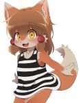  2018 anthro black_nose blush brown_fur brown_hair canine clothed clothing cub dagasi female fox fur hair looking_at_viewer mammal open_mouth perro-kun simple_background solo standing white_background white_fur yellow_eyes young 