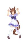  animal_ears brown_hair claw_pose full_body grin highres horse_ears horse_girl horse_tail looking_at_viewer multicolored_hair official_art pleated_skirt purple_eyes school_uniform serafuku shinko_windy short_hair skirt smile solo standing tail thighhighs transparent_background two-tone_hair umamusume white_hair white_legwear white_skirt zettai_ryouiki 