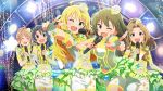  5girls blonde_hair blush green_eyes green_hair group idolmaster idolmaster_million_live! idolmaster_million_live!_theater_days long_hair microphone miki_hoshii multiple_girls nagayoshi_subaru nikaido_chizuru short_hair smile takayama_sayoko tenkubashi_tomoko wink 