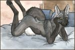  bed breasts canine corsack female fox looking_at_viewer lying mammal nude on_front side_boob silver_fox solo solo_focus traditional_media_(artwork) watercolor_(artwork) yellow_eyes 