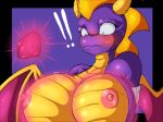  ! 2018 anthro areola big_breasts blush breasts crossgender digital_media_(artwork) dragon female horn huge_breasts nipples simple_background solo spyro spyro_the_dragon suirano video_games wings 