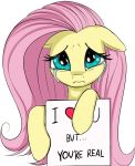  &lt;3 ... 2018 bust_portrait coinpo crying cute english_text equine eyelashes female feral floppy_ears fluttershy_(mlp) friendship_is_magic frown hair holding_object hooves long_hair looking_at_viewer love mammal my_little_pony pink_hair portrait sad sign simple_background solo teal_eyes tears text white_background 