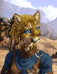  2017 anthro blue_eyes breasts clothe day detailed_background ear_piercing feline female heyriel khajiit mammal outside piercing sky solo the_elder_scrolls video_games whiskers 