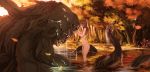  anthro breasts brown_hair day detailed_background duo eyewear featureless_crotch female forest fruitbloodmilkshake glasses hair human mammal monster nipples nude outside partially_submerged standing tree water young 