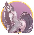  2018 animal_genitalia animal_penis anthro balls black_fur black_hair burryro butt digital_media_(artwork) eicha equine equine_penis erection fur girly grey_fur grey_hair hair horse invalid_tag male mammal multicolored_fur nude penis purple_eyes simple_background smile solo white_fur white_hair 