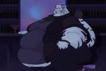anthro axel_(remember_the_flowers) bar belly big_belly black_bottomwear black_clothing black_pants black_stripes bottomwear clothing cocktail_glass container cup dark_clothing drinking_glass fangs felid fur glass glass_container glass_cup grey_clothing grey_shirt grey_topwear hand_on_knee hand_on_leg hi_res huge_belly hyper hyper_belly looking_at_viewer male mammal morbidly_obese morbidly_obese_anthro morbidly_obese_male obese obese_anthro obese_male overweight overweight_anthro overweight_male pantherine pants pink_nose shirt sitting smile solo stripes teeth tiger topwear tummy_peek white_body white_fur wubbawolfy