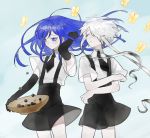  androgynous blue_eyes blue_hair bowl bug butterfly elbow_gloves flipped_hair floating_hair frost_fog gem_uniform_(houseki_no_kuni) ghost_quartz_(houseki_no_kuni) gloves hair_over_one_eye houseki_no_kuni insect lapis_lazuli_(houseki_no_kuni) long_hair multicolored_hair multiple_others necktie short_hair short_hair_with_long_locks sidelocks silver_hair smile suspenders white_eyes white_hair 