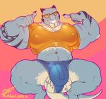  anthro balls big_balls bulge clothed clothing eyewear glasses looking_at_viewer male marlon.cores muscular muscular_male nipple_bulge pecs scalie smile solo tight_clothing 