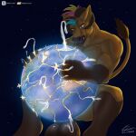 absurd_res anthro balls big_balls big_butt bodily_fluids bovid bovine butt cattle chrislhi cosmic_background cum destruction earth evil_face evil_grin excessive_cum excessive_genital_fluids explosion explosive_orgasm genital_fluids genitals hi_res holding_planet huge_butt macro male mammal muscular muscular_anthro muscular_male planet planet_destruction planet_penetrated size_difference smile smirk solo space space_background