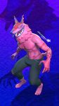 2024 absurd_res alebrije andy_fangerson anthro artist_name blowup_background bottomwear canid canine canis clothed clothing denim denim_bottomwear denim_clothing dollymolly323 epic_games feet fortnite fur hi_res humanoid_feet jeans looking_at_viewer male mammal navel open_mouth pants pecs pink_body pink_fur plantigrade signature simple_background solo teeth thong tongue tongue_out topless twitter_handle underwear wolf