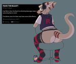 anthro beverage_can big_butt blush butt clothing electronics furniture headgear headphones headset headset_microphone jockstrap lace legwear looking_at_viewer looking_back male passtheblast sitting solo stool thigh_highs underwear