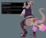 anthro beverage_can big_butt blush butt clothing electronics fart fart_cloud fart_fetish furniture headgear headphones headset headset_microphone jockstrap lace legwear looking_at_viewer looking_back male passtheblast sitting solo stool underwear