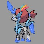  absurdres adoptable black_sclera blue_eyes colored_sclera commentary english_commentary fakemon full_body grey_background highres horns keldeo keldeo_(resolute) no_humans non-humanoid_robot original pixel_eyes pokemon pokemon_(creature) rgreywind robot robot_animal simple_background single_horn solo 