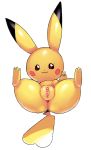  2018 3_toes 4_fingers :3 black_fur black_nose clitoris female fur legs_up looking_at_viewer lying nintendo pikachu plump_labia pok&eacute;mon pok&eacute;mon_(species) presenting presenting_pussy pussy red_eyes simple_background smile solo spread_legs spreading toes v_sign video_games white_background yellow_fur ɯ(_&ndash;_&ndash;_)ɯ 