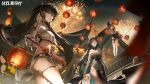  3girls aerial_fireworks ayla:_kaleido_(pgr) ayla_(pgr) black_hair blue_hair blunt_bangs breasts china_dress chinese_clothes chinese_new_year crop_top dress festival fireworks hair_between_eyes highres holding holding_lantern lantern large_breasts legband long_hair looking_at_viewer lucia:_pyroath_(pgr) lucia_(pgr) medium_breasts multicolored_hair multiple_girls new_year official_art outdoors paper_lantern pink_hair punishing:_gray_raven red_eyes selena_(pgr) side_slit smile twintails two-tone_hair very_long_hair 