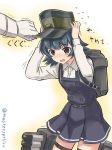  arare_(kantai_collection) backpack bag brown_eyes commentary_request cowboy_shot crying crying_with_eyes_open dress gloves grey_hair hat kantai_collection long_sleeves open_mouth out_of_frame pinafore_dress remodel_(kantai_collection) satsuki_harunobu short_hair solo_focus tears torpedo_tubes trembling twitter_username white_gloves 