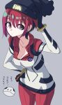  1girl amate_yuzuriha aqua_eyes bodysuit breasts closed_mouth earrings fumino5jyo gundam gundam_gquuuuuux haro hat highres jewelry looking_at_viewer mecha_pilot_suit multicolored_bodysuit multicolored_clothes normal_suit red_hair robot science_fiction short_hair simple_background sweatdrop 