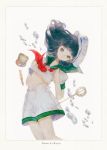  anchor_symbol bad_id bad_pixiv_id bangs belly_peek black_hair clenched_hands english expressionless green_eyes hands_on_own_shoulders hat hishaku looking_at_viewer murasa_minamitsu neckerchief red_neckwear sailor short_sleeves shorts simple_background solo touhou water_drop white_background white_shorts yogisya 