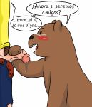  bear blush cartoon_network caucasian clothing cum cum_in_mouth cum_inside cum_on_face drooling grizzly_(wbb) grizzly_bear handjob human kneeling male male/male mammal overweight penis saliva sex simple_background somcrule spanish_text text translated we_bare_bears white_background 