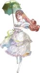  :d atelier_(series) atelier_lydie_&amp;_suelle boots breasts brown_eyes brown_hair curly_hair dress frilled_dress frilled_hairband frills full_body gloves gown green_umbrella hairband holding holding_umbrella honette_marlen long_hair looking_at_viewer medium_breasts official_art open_mouth parasol short_sleeves smile solo standing transparent_background umbrella white_dress white_footwear white_gloves wide_sleeves yuugen 